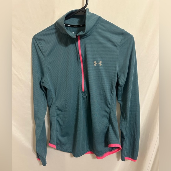 Under Armour HeatGear Teal Blue 1/2 Zip Long Sleeve Top - Picture 1 of 4